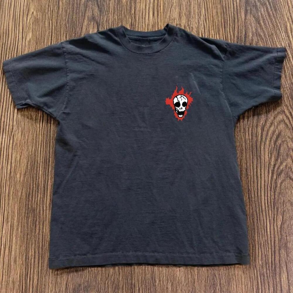 Gildan Black T Shirt Black Red Skull Tee